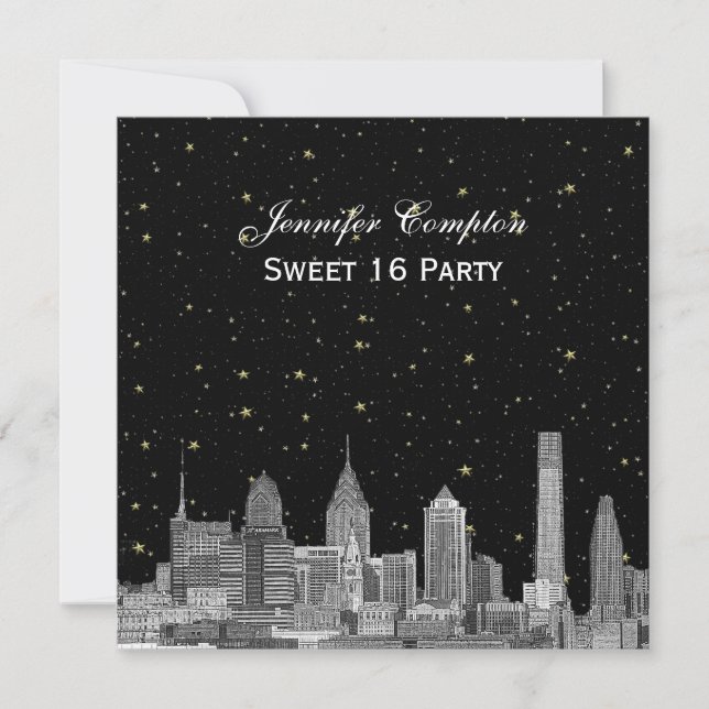Invitation Philadelphie Skyline Etch Starry do-it-yourself SQ (Devant)