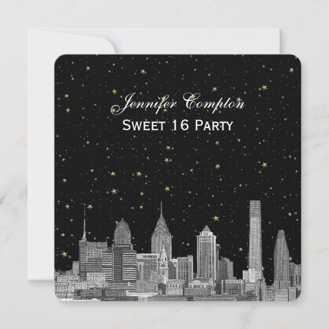 Invitation Philadelphie Skyline Etch Starry do-it-yourself SQ (Devant)