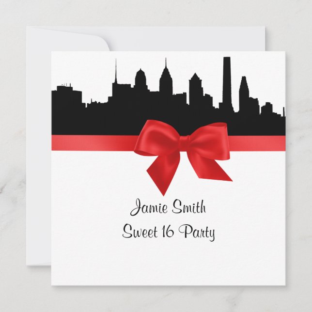 Invitation Philadelphie Skyline Silhouette Sweet sixteen roug (Devant)