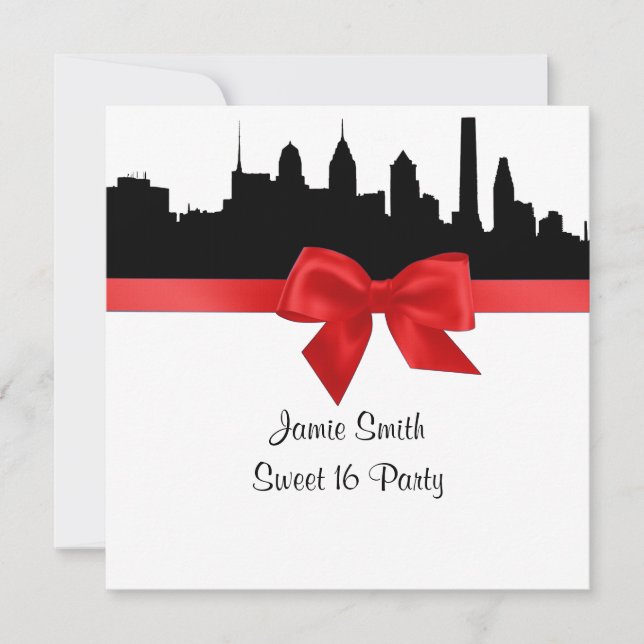 Invitation Philadelphie Skyline Silhouette Sweet sixteen roug (Devant)