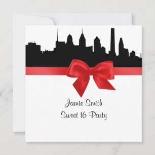 Invitation Philadelphie Skyline Silhouette Sweet sixteen roug