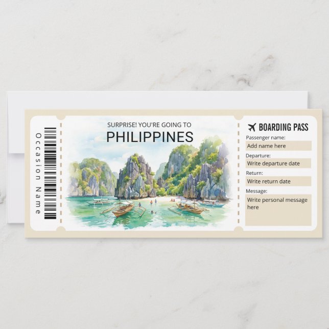 Invitation Philippines Trip Boarding Pass Ticket (Devant)