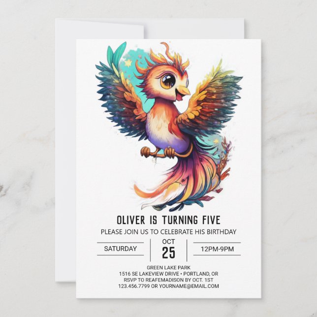 Invitation Phoenix Dreams Whimsical Aquarelle Anniversaire (Devant)
