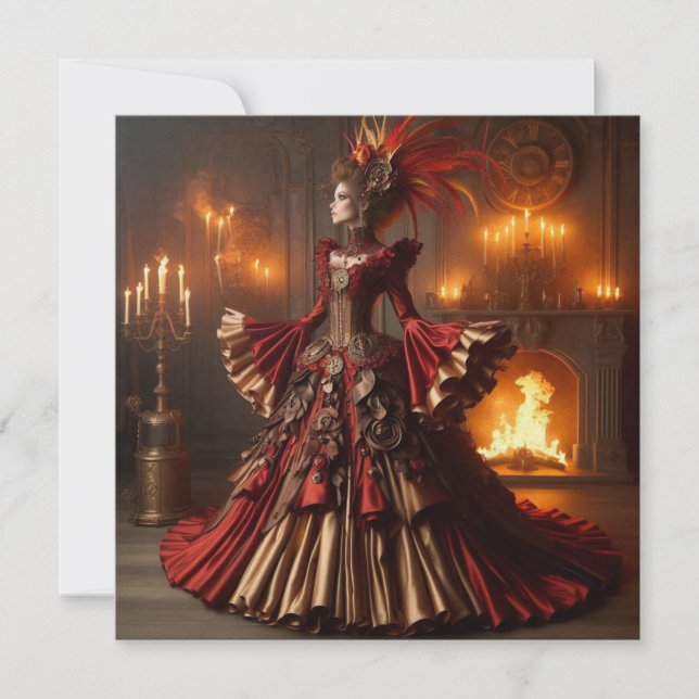 Invitation Phoenix Fire Queen Steampunk Victorian Industrial (Devant)
