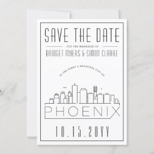 Invitation Phoenix Mariage stylisé Skyline Enregistrer la dat