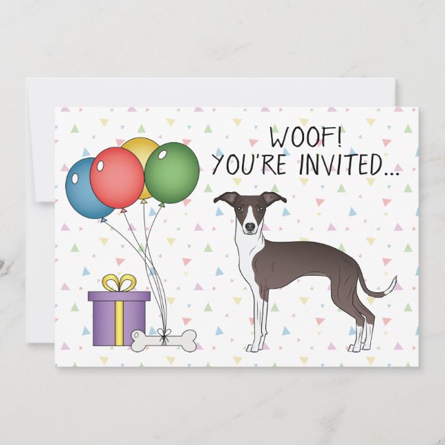 Invitation Phoque Et Blanc Italien Greyhound Chien Anniversai (Devant)