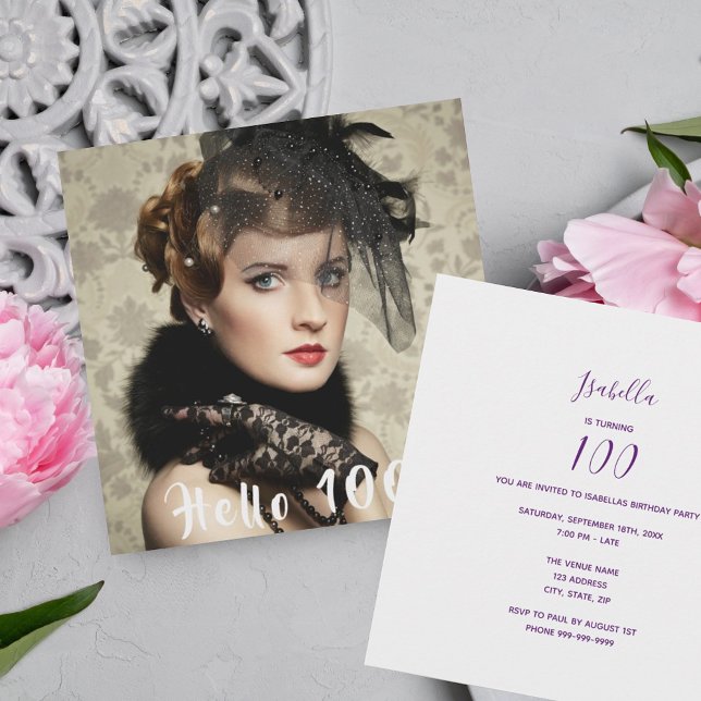 Invitation Photo 100e anniversaire bonjour 100 (Créateur téléchargé)