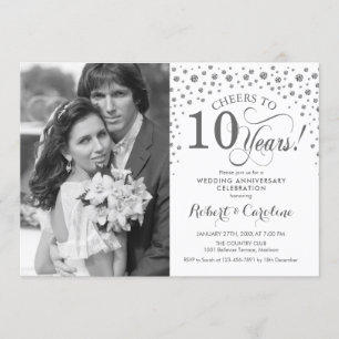 Invitation Photo 10e anniversaire de mariage - Blanc argenté
