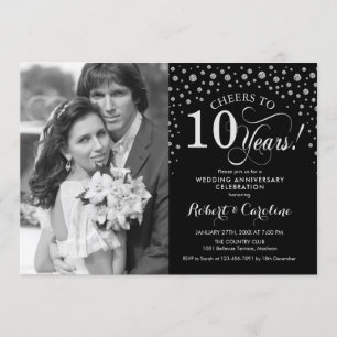 Invitation Photo 10e anniversaire de mariage - Noir Argent