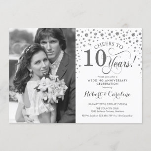 Invitation Photo 10e anniversaire du Mariage - Silver White