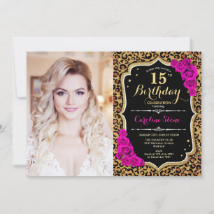 Invitation Photo 15th Birthday Party Pink Gold Empreinte de l