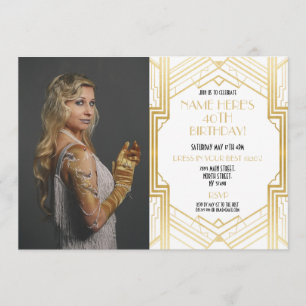 Invitation Photo 1920's Birthday Party Gatsby Gold Art Déco