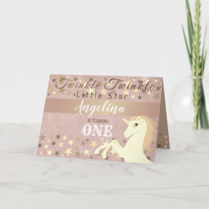 Invitation Photo 1Anniversaire Rose et Gold Stars Unicorn