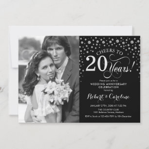 Invitation Photo 20e anniversaire du Mariage - Silver Black