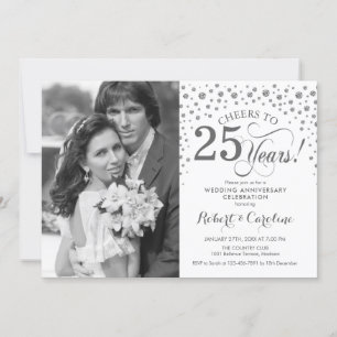 Invitation Photo 25e anniversaire de mariage - Blanc argenté