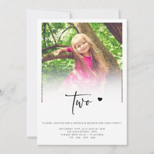 Invitation Photo 2Anniversaire Deux Coeurs Cute Lovely