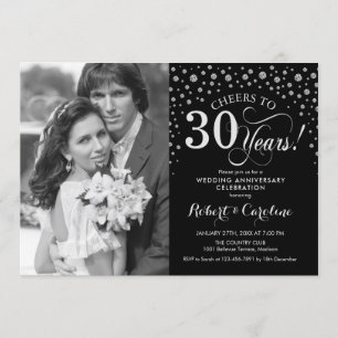 Invitation Photo 30e anniversaire de mariage - Noir Argent