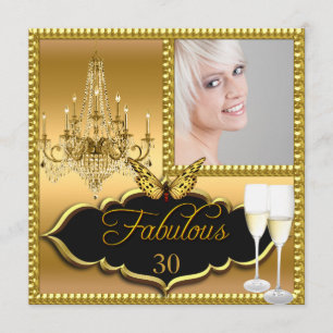 Invitation Photo 30th Birthday Party Elegant Gold Butterfly