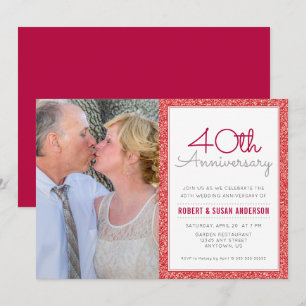 Invitation Photo 40e Anniversaire de Mariage Faux Paillettes 