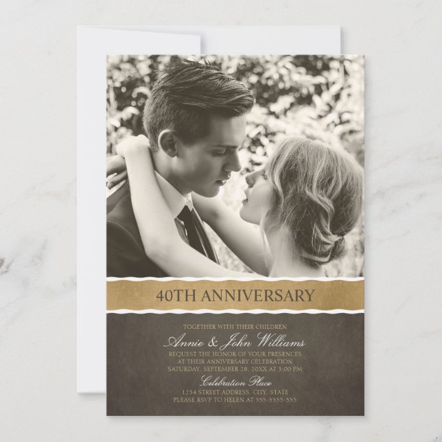 Invitation Photo 40e anniversaire de mariage votre image ici (Devant)