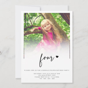 Invitation Photo 4Anniversaire Four Heart Cute Lovely