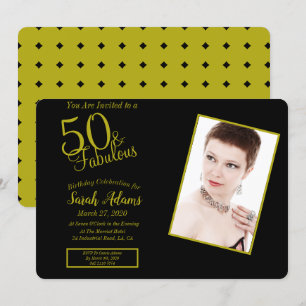 Invitation Photo 50 & Fab Gold & Black 50th Birthday Party