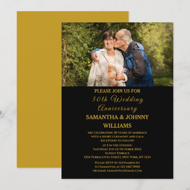 Invitation Photo 50e anniversaire de Mariage Or (Devant / Derrière)