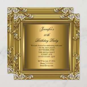 Invitation Photo 50th Birthday Party Elegant Gold Black