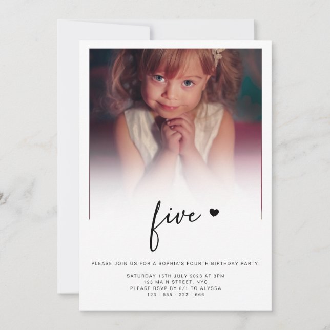 Invitation Photo 5Anniversaire Cinq Coeurs Cute Lovely (Devant)