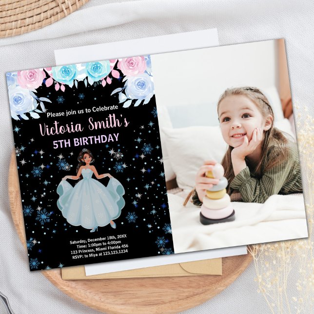 Invitation Photo 5Purple Floral Princess Anniversaire (Photo 5th Purple Floral Princess Birthday Invitation)