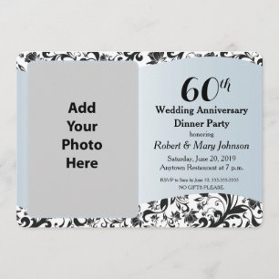 Invitation Photo 60e anniversaire de mariage Black Swirl & Bl