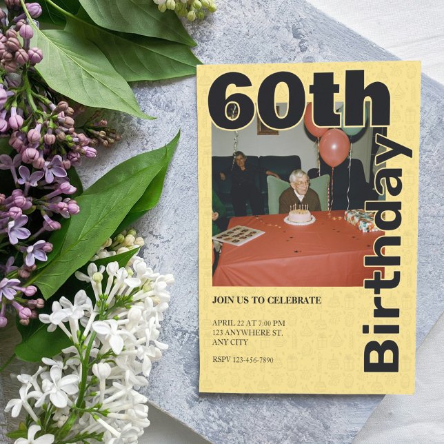 Invitation Photo 60e anniversaire en Icônes Jaunes Ancien thè (Créateur téléchargé)