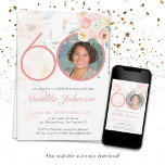 Invitation Photo 60e anniversaire Pink Floral Aquarelle perso<br><div class="desc">Photo 60th Birthday Pink Floral Watercolor Custom Invitation. Invitation à la fête d'anniversaire féminine et délicate à thème rose et botanique. Il dispose de belles fleurs d'aquarelle et une photo personnalisée que vous pouvez changer à votre propre! Le concepteur est toujours prêt à aider, contactez-la si vous avez besoin d'aide...</div>
