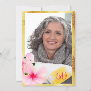 Invitation Photo 60e anniversaire rose floral blanc