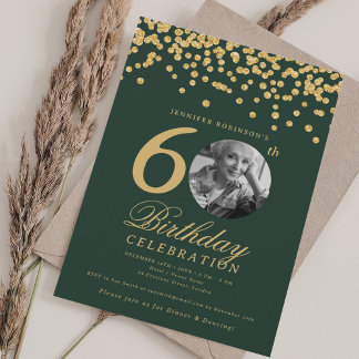 Invitation Photo 60th Birthday Gold Parties scintillant Confe