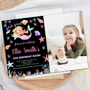 Invitation Photo 6th Pink Under the sea Mermaid Anniversaire