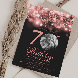 Invitation Photo 70e Anniversaire Rose Gold Minuit Glam