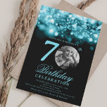 Invitation Photo 70th Birthday Turquoise Midnight Glam<br><div class="desc">Un design élégant "70th Birthday" soirée invitation avec photo personnalisée,  typographie moderne et un arrière - plan à cordes.</div>