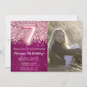 Invitation Photo 7th Girly Magenta Parties scintillant rose A
