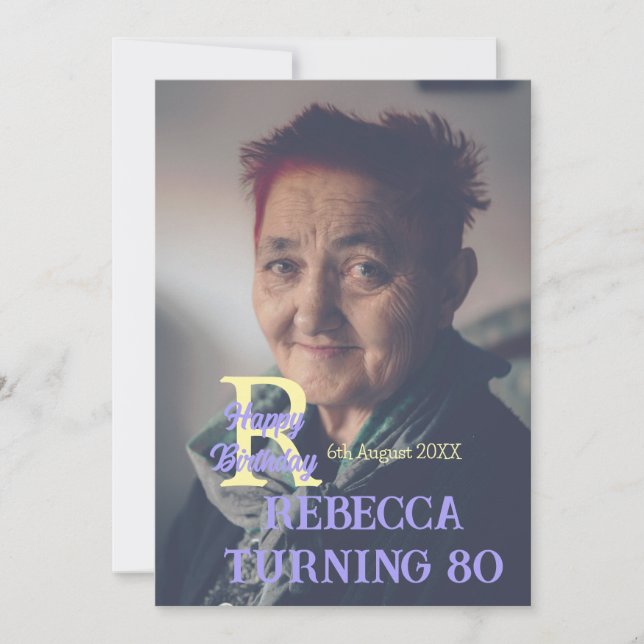 Invitation Photo 80e anniversaire ajouter nom date moderne vi (Devant)