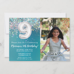Invitation Photo 9e anniversaire de la Parties scintillant Tu