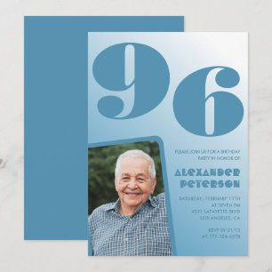 Invitation Photo à dégradé bleu rétro 96e anniversaire