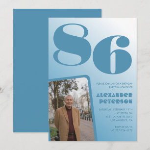 Invitation Photo à dégradé bleu rétro pour 86e anniversaire