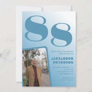 Invitation Photo à dégradé bleu rétro pour les 88 ans d'un ho