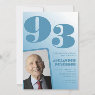 Invitation Photo à dégradé bleu rétro pour les 93 ans d'homme