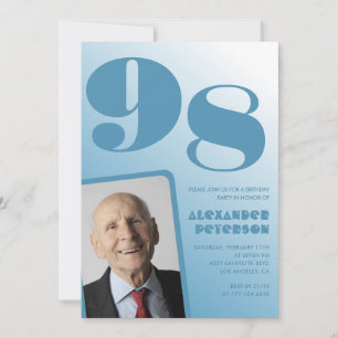 Invitation Photo à dégradé bleu rétro pour les 98 ans d'homme