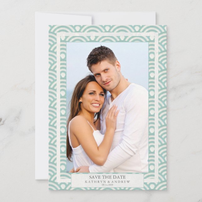 Invitation Photo à plat de mariage japonais Seigaiha Save The (Devant)