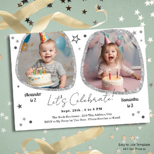 Invitation Photo Abstrait Double Anniversaire Enfants Fête Ar