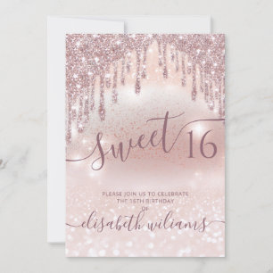 Invitation Photo adorable rose or gouttes d'or ombre