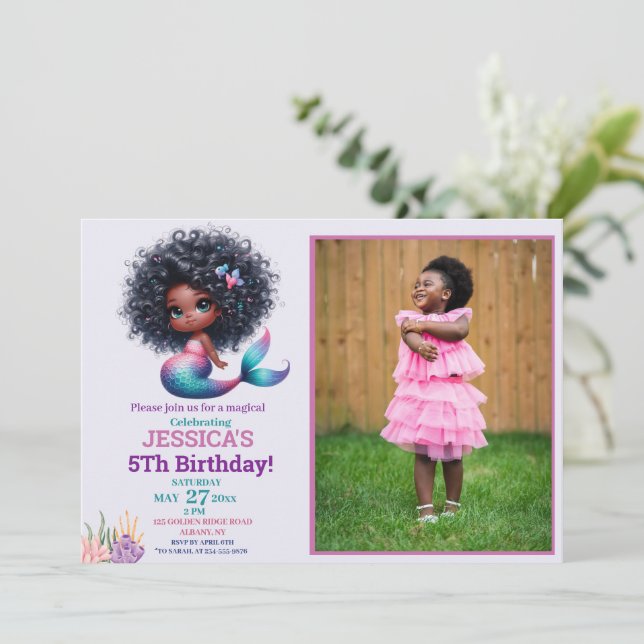 Invitation Photo Africaine Américaine De Sirène 5E Anniversai (Debout devant)